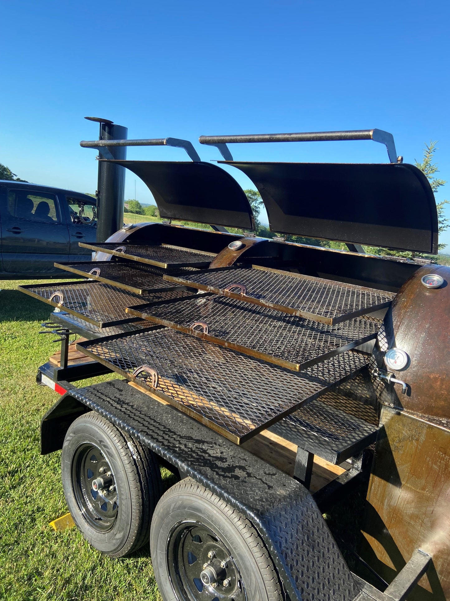 Double Axle 500 gallon offset smoker