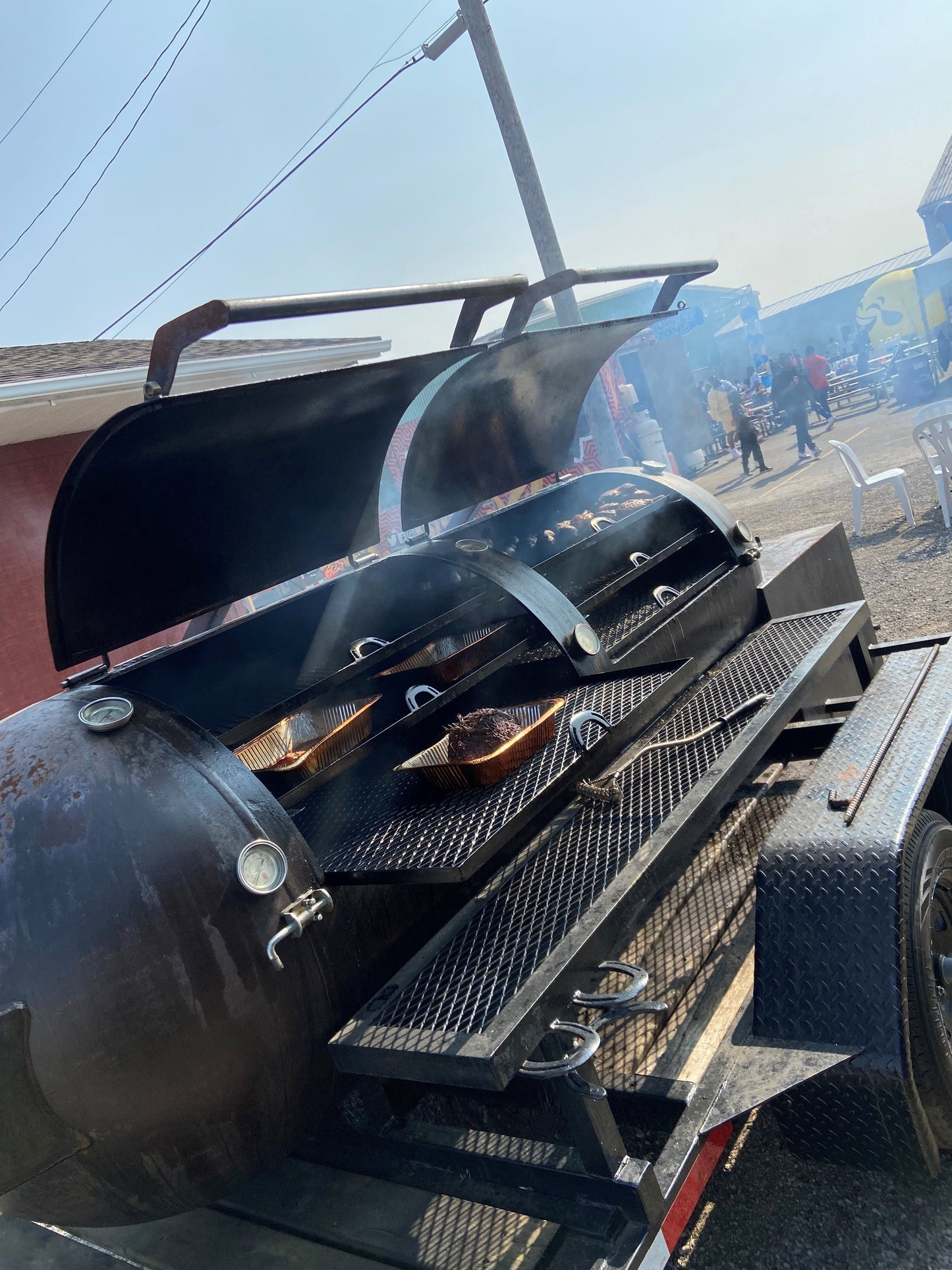 Double Axle 500 gallon offset smoker