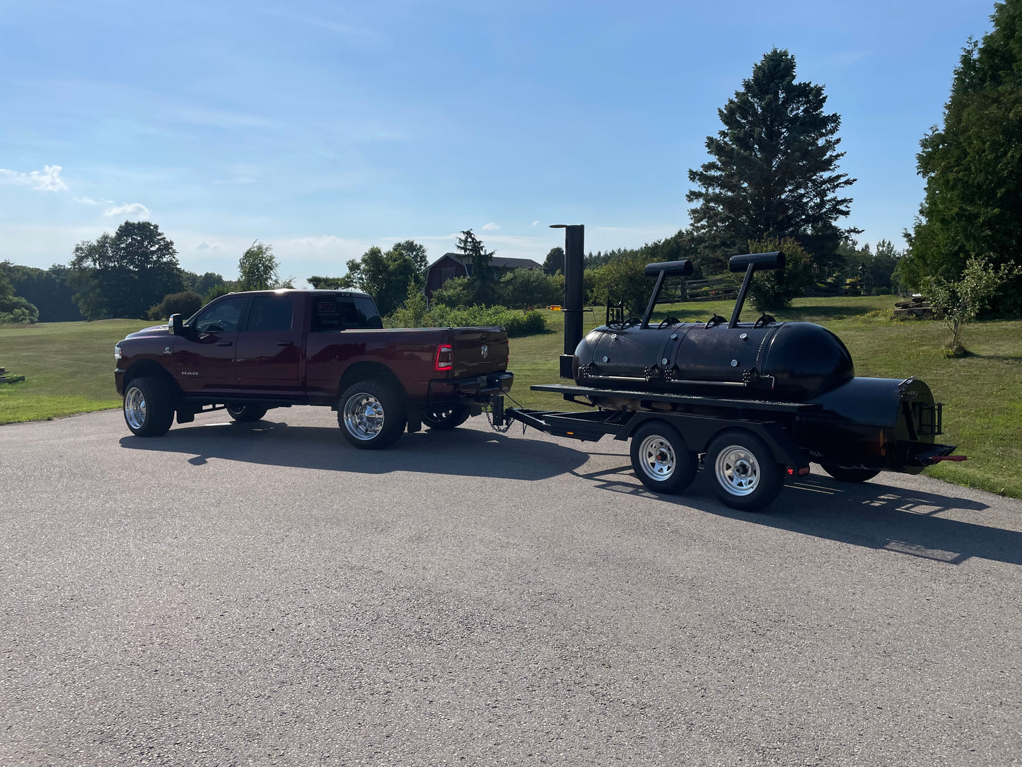 Double Axle 500 gallon offset smoker