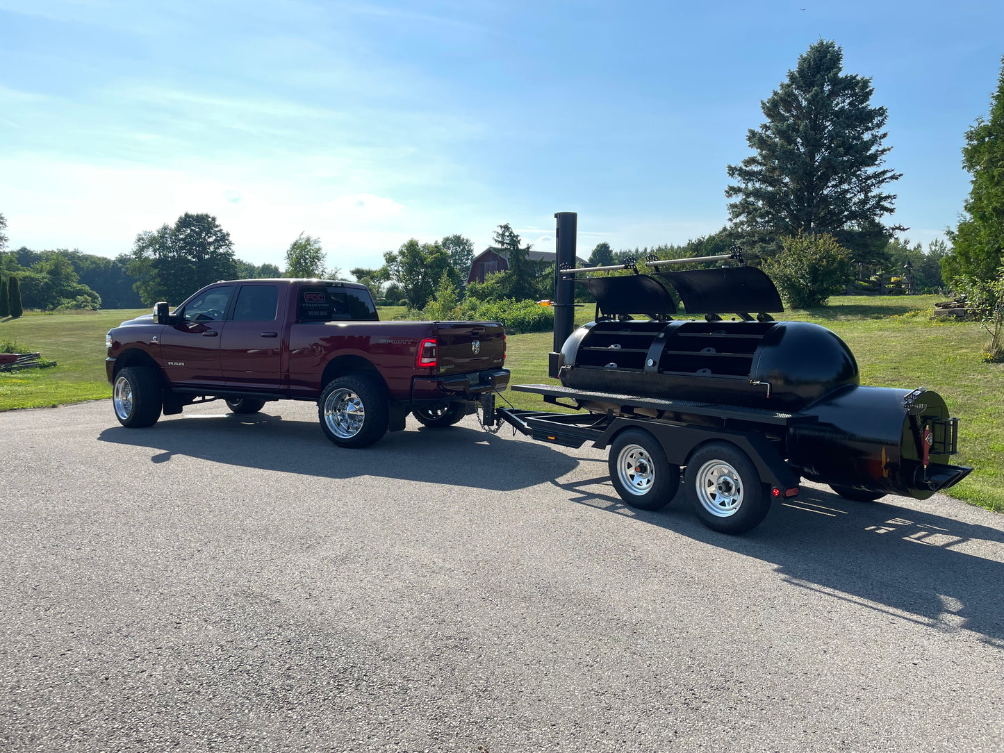 Double Axle 500 gallon offset smoker