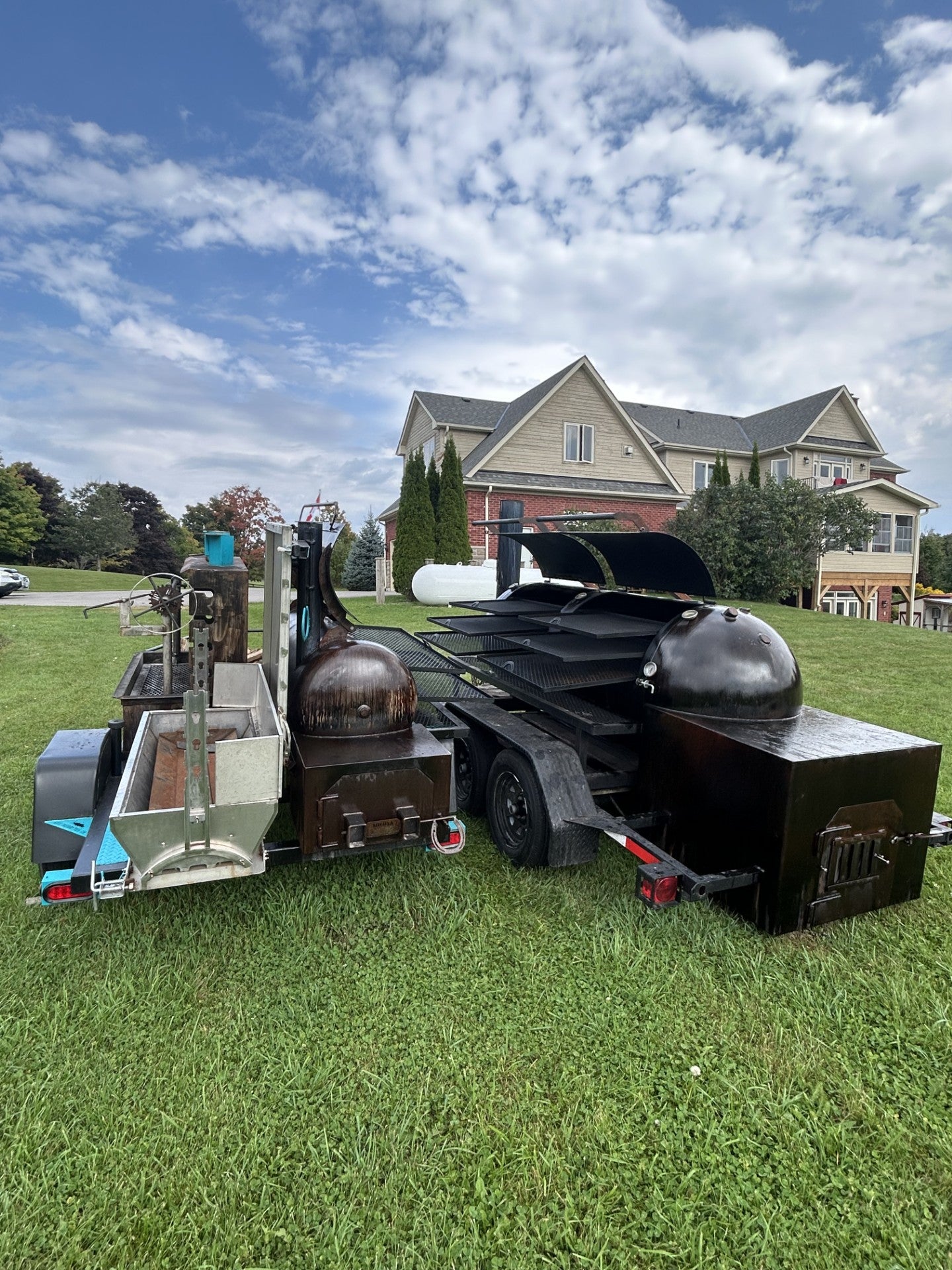 Double Axle 500 gallon offset smoker